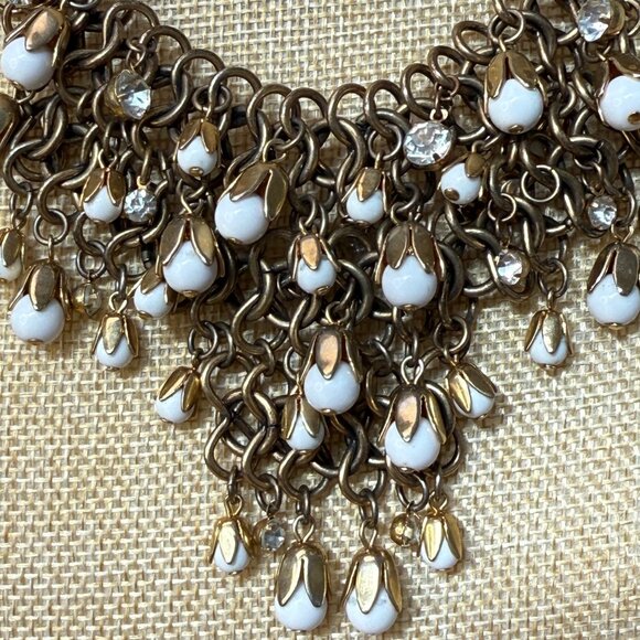 Ann Taylor Bold Gold-Tone Chain Statement Necklace With White Bead & Crystal - Picture 6 of 9